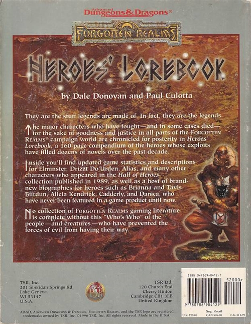 Advanced Dungeons & Dragons 2nd Edition Forgotten Realms Heroes lorebook (Genbrug)